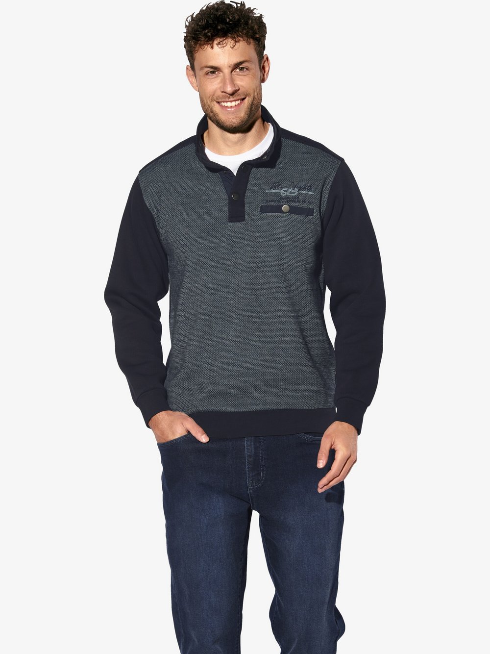 Thumbnail - BABISTA Sweatshirt Herren Baumwolle blau gemustert, M