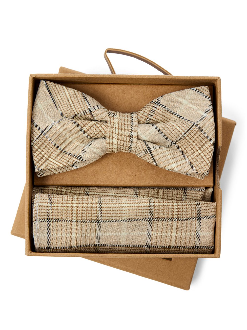 Finshley & Harding London Fliegen und Einstecktuch Herren braun kariert, ONE SIZE