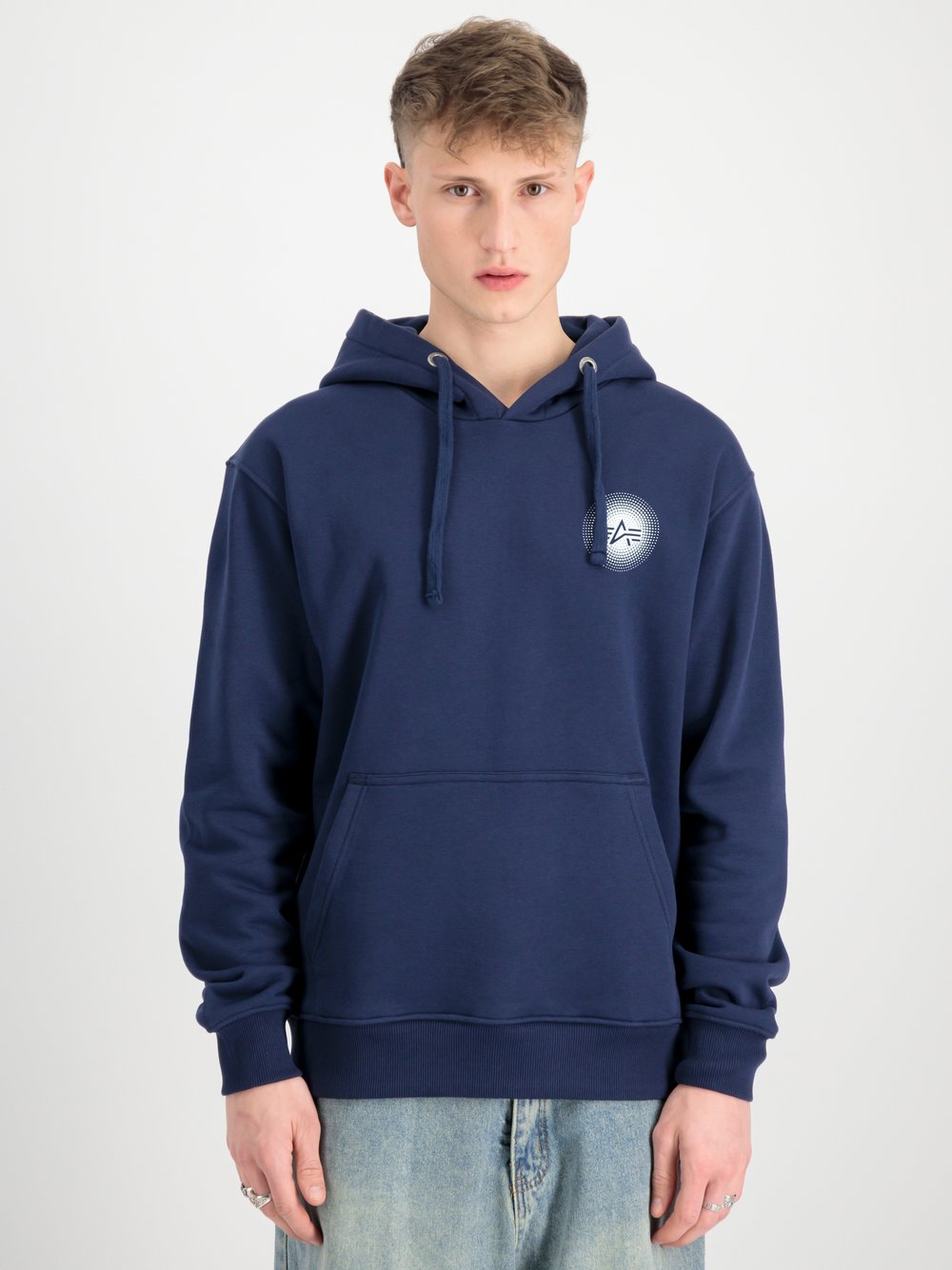 Alpha Industries Kapuzensweatshirt Herren Baumwolle blau bedruckt, S