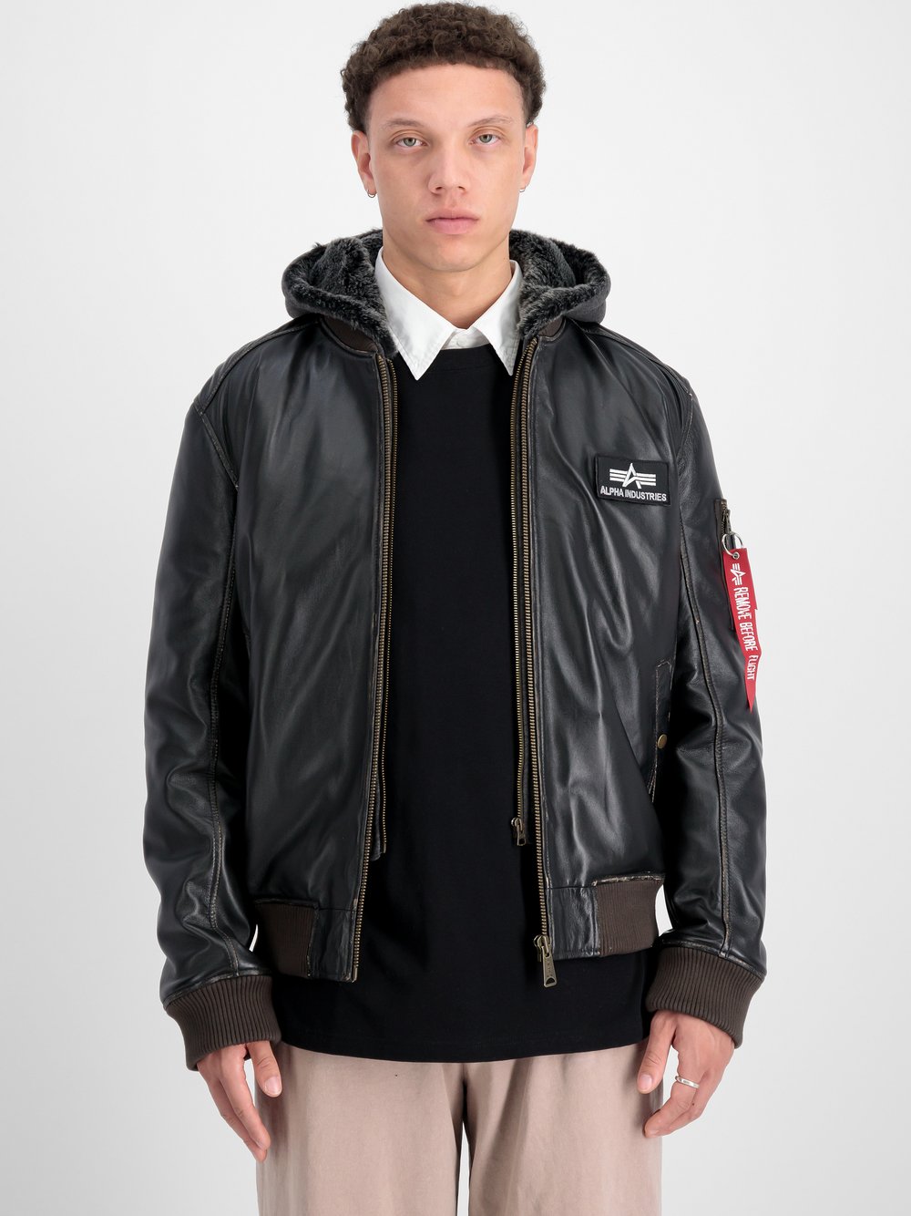 Alpha Industries Lederjacke Herren braun, M