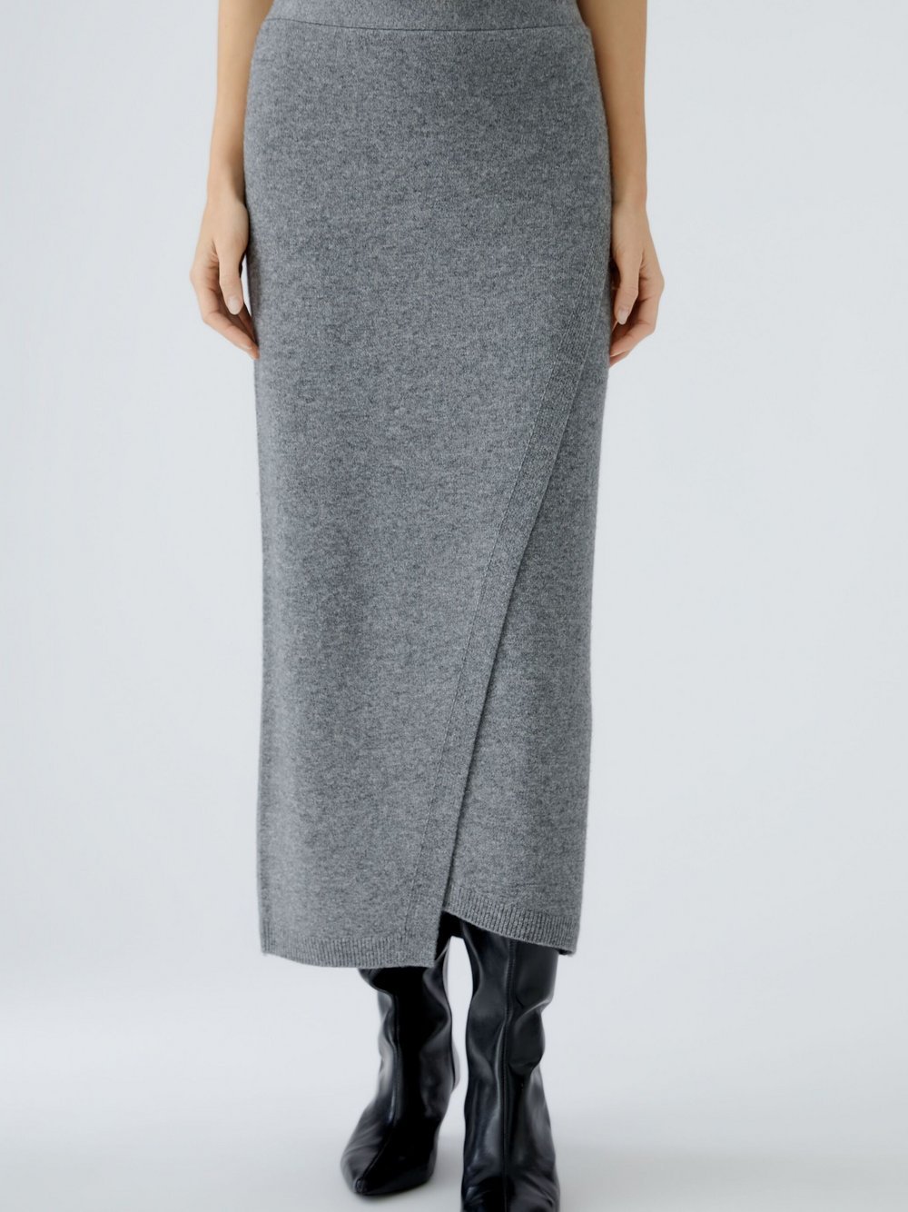 Thumbnail - Oui Strickrock Damen Wolle grau, 40