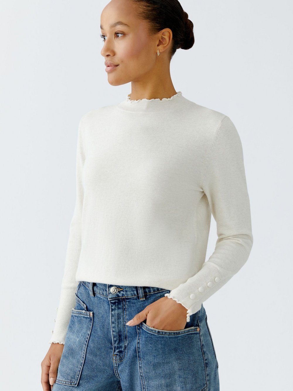 Thumbnail - Oui Pullover Damen Baumwolle weiß, 38