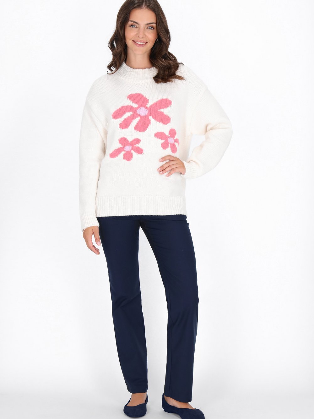 Usha Pullover Damen weiß gemustert, XS/S