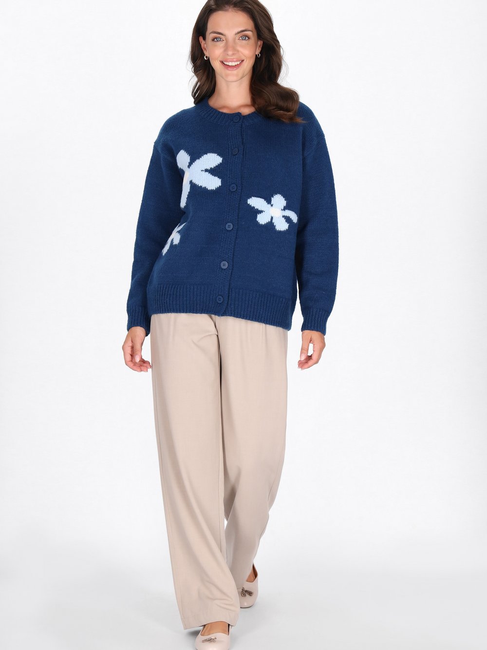 Usha Strickjacke Damen blau bedruckt, XS/S