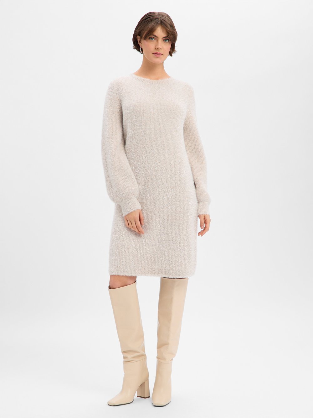 s.Oliver BLACK LABEL Strickkleid mit Wollanteil Damen beige strukturiert, 40