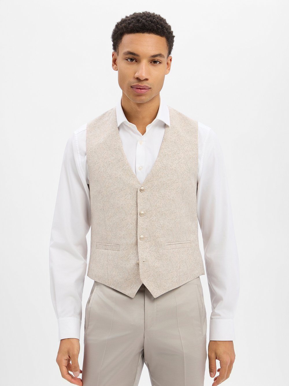 Tziacco Baukasten-Weste Herren Slim Fit beige gemustert, 48