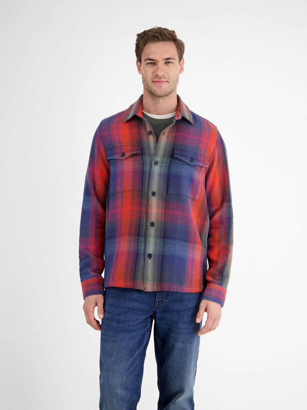 LERROS Karohemd Herren Regular Fit Baumwolle blau kariert, L