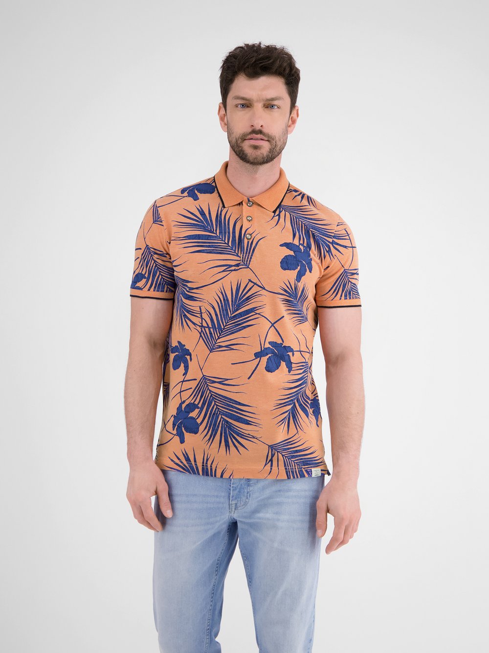 LERROS Poloshirt Herren Baumwolle orange gemustert, XXXL