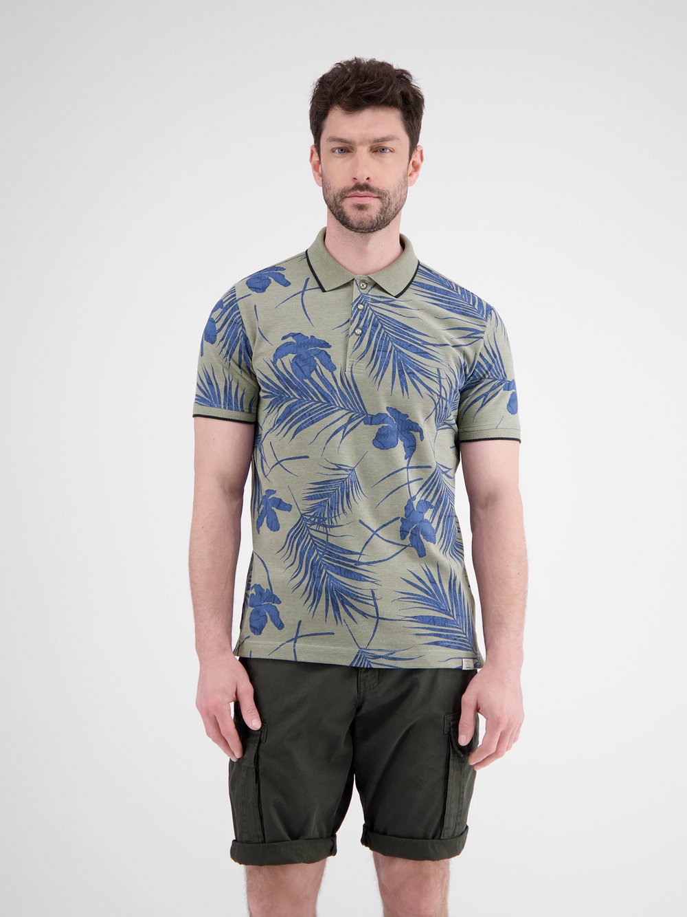 LERROS Poloshirt Herren Baumwolle grün gemustert, S