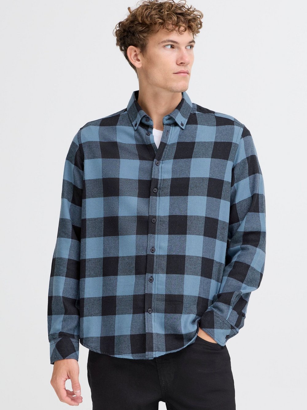 BLEND Flanellhemd Herren Regular Fit Baumwolle blau kariert, M