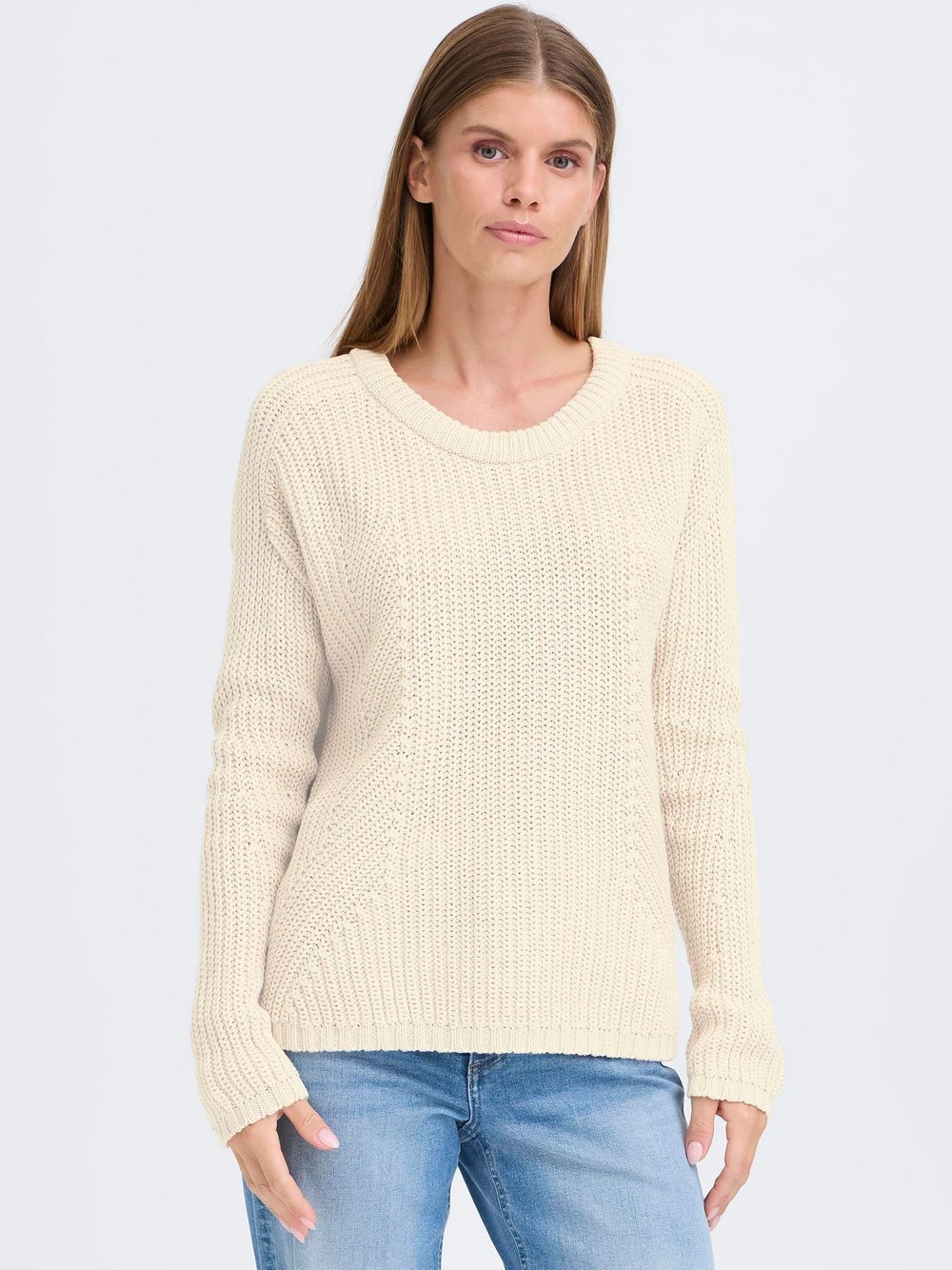 OXMO Strickpullover Damen Baumwolle beige, M
