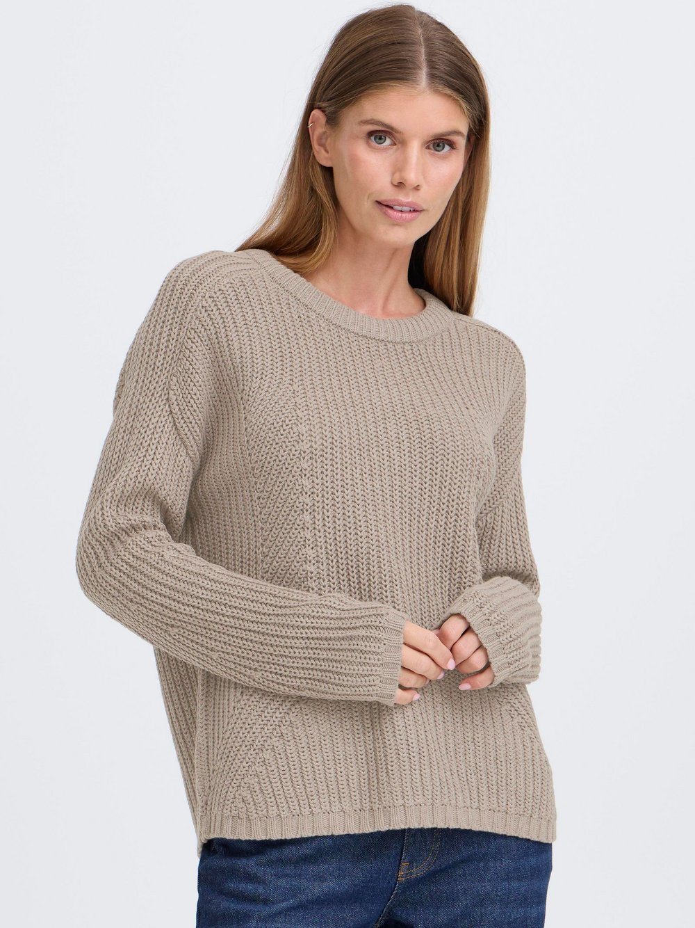 Thumbnail - OXMO Strickpullover Damen Baumwolle grau, S