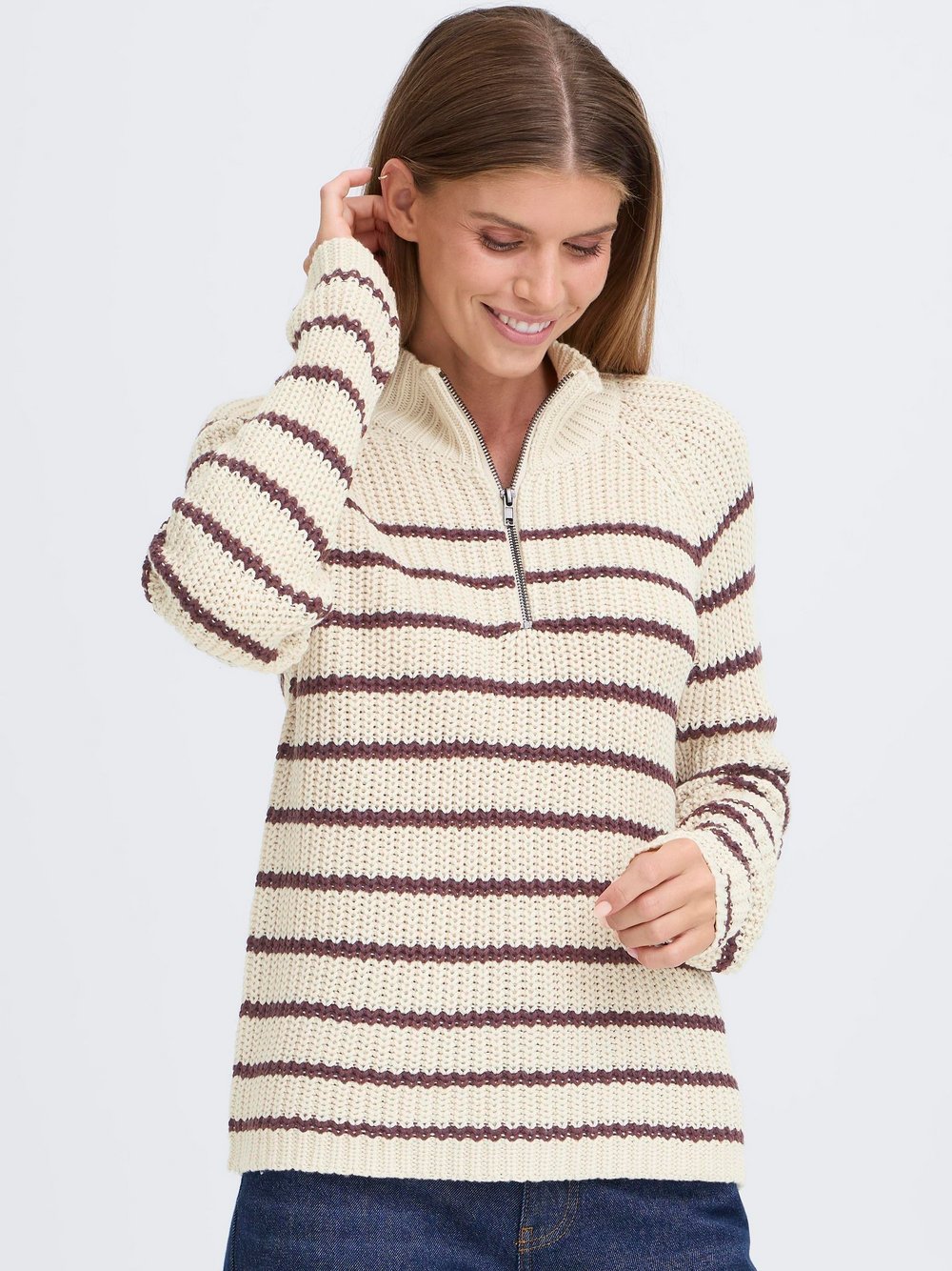 Thumbnail - OXMO Troyer Damen Baumwolle beige gestreift, M