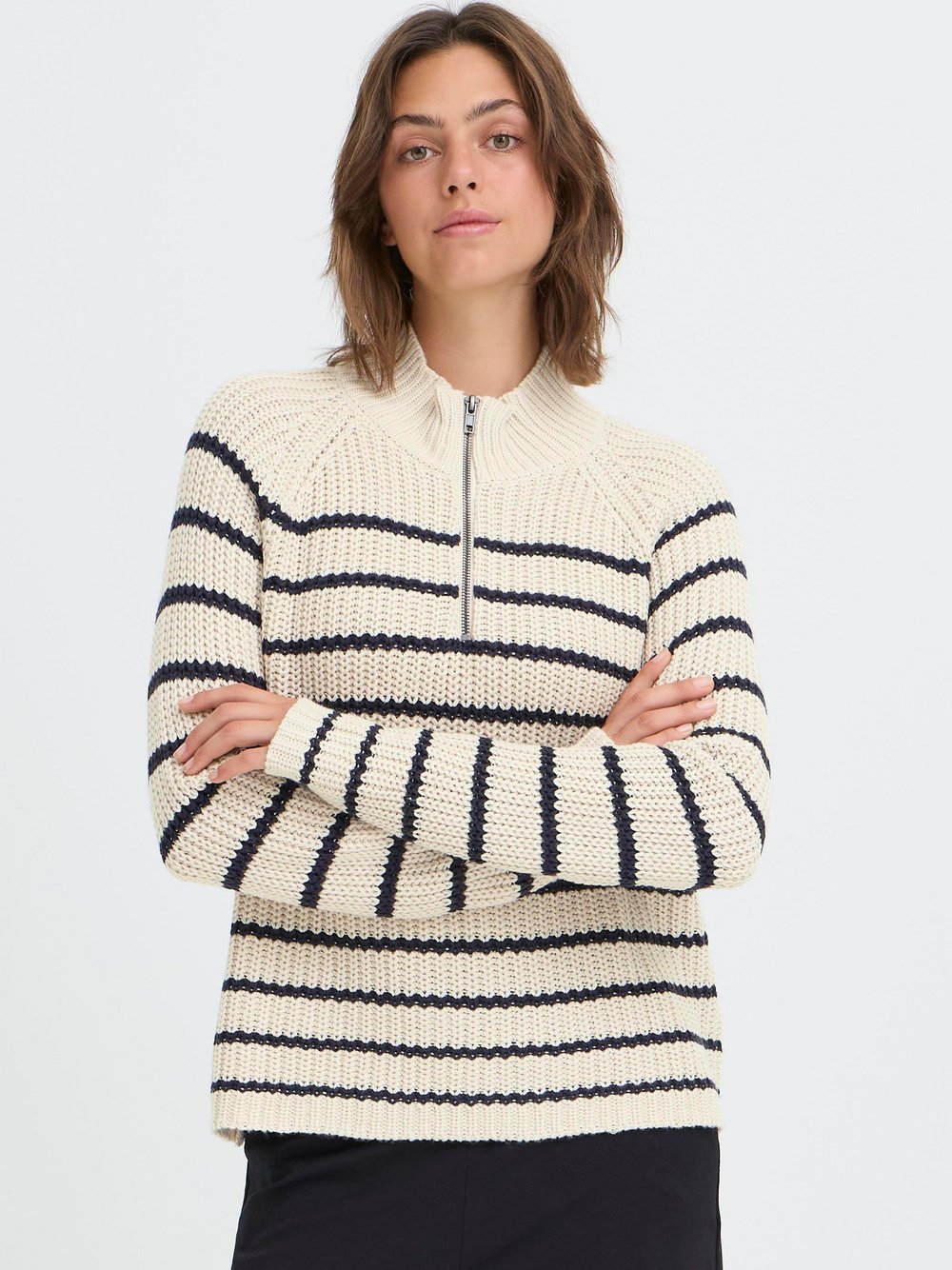 OXMO Troyer Damen Baumwolle beige gestreift, XS