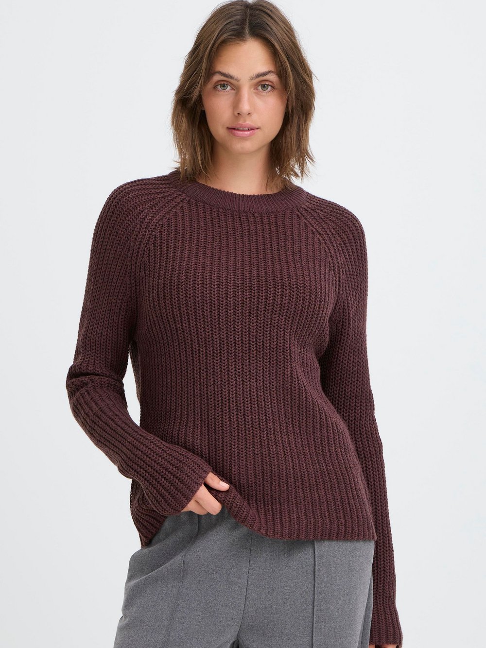 OXMO Strickpullover Damen Baumwolle braun, XS