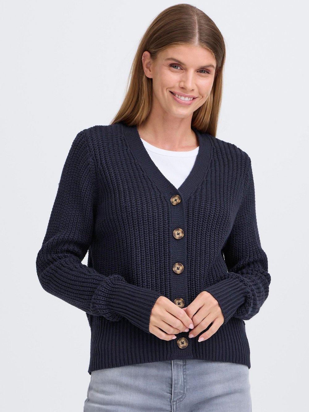 OXMO Strickjacke Damen Baumwolle blau, XXL