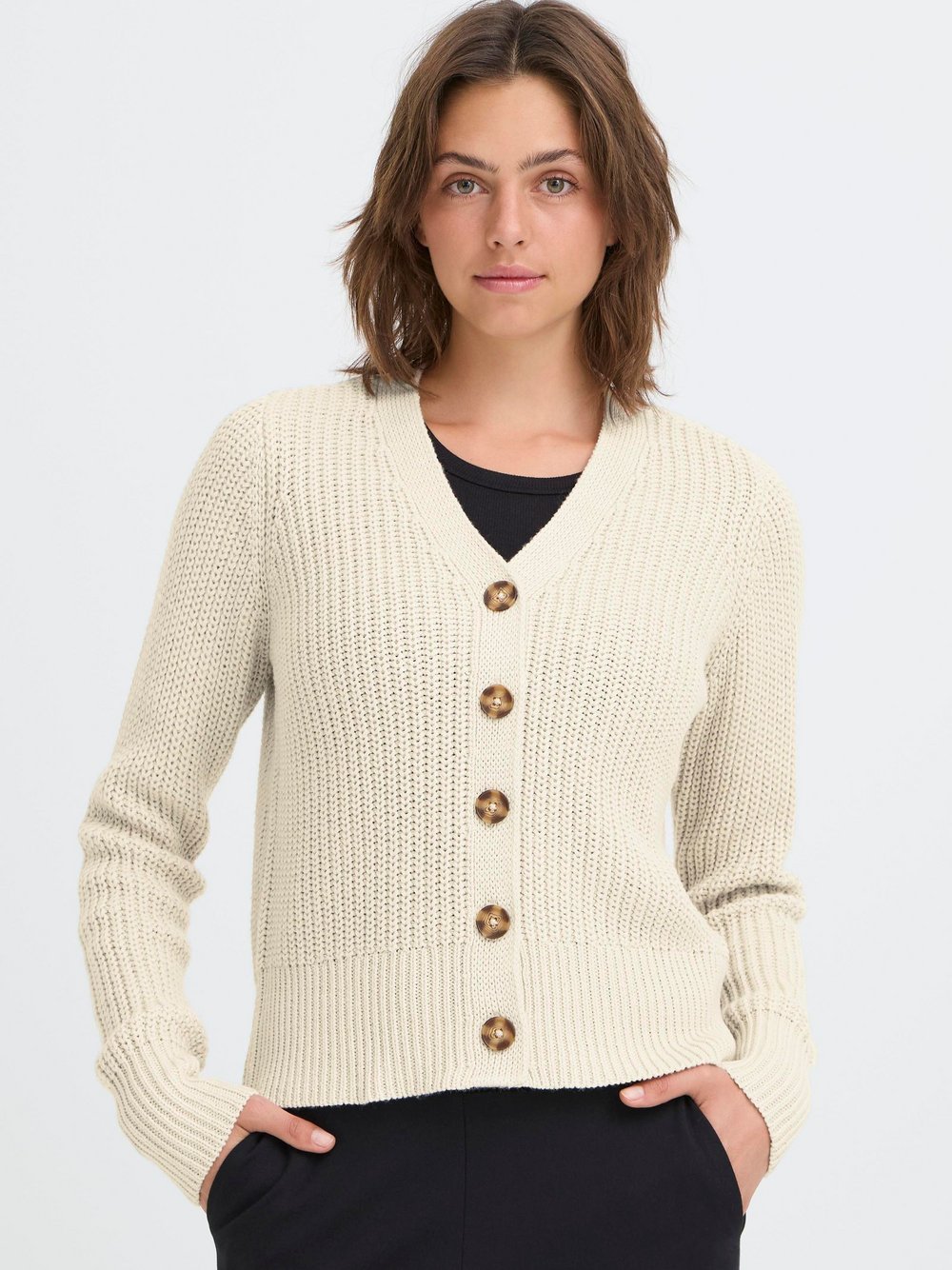 OXMO Strickjacke Damen Baumwolle beige, M
