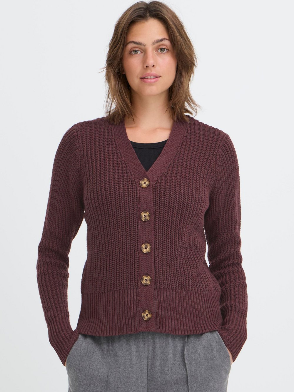 OXMO Strickjacke Damen Baumwolle braun, XXL