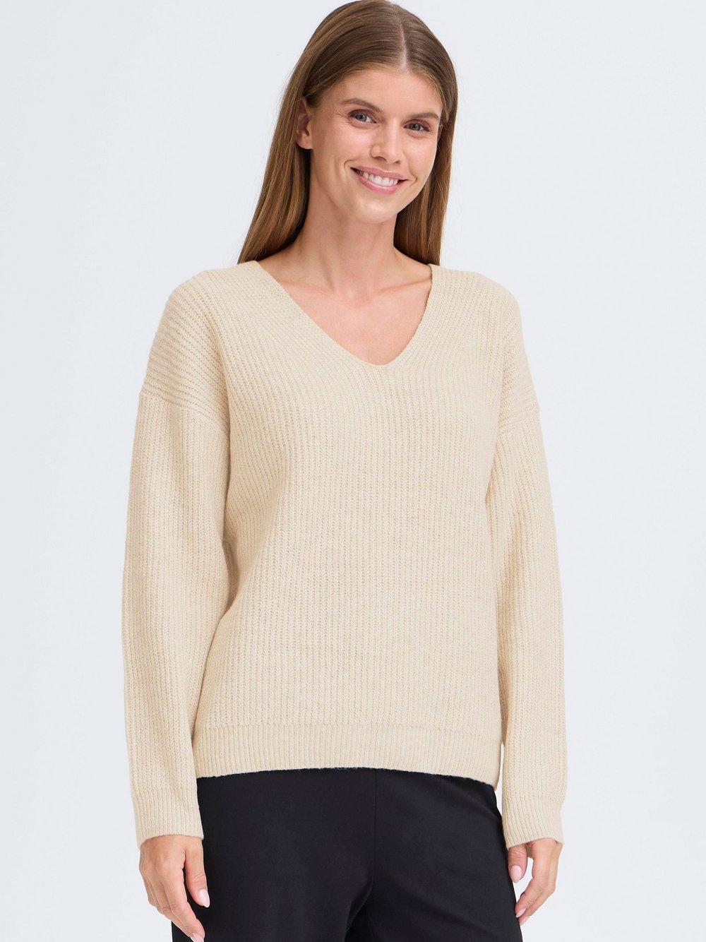 OXMO V-Ausschnitt-Pullover Damen beige, L