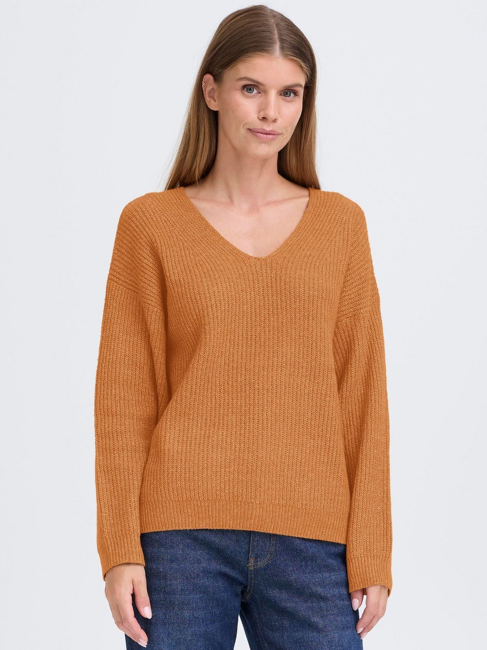 OXMO V-Ausschnitt-Pullover Damen braun, XL
