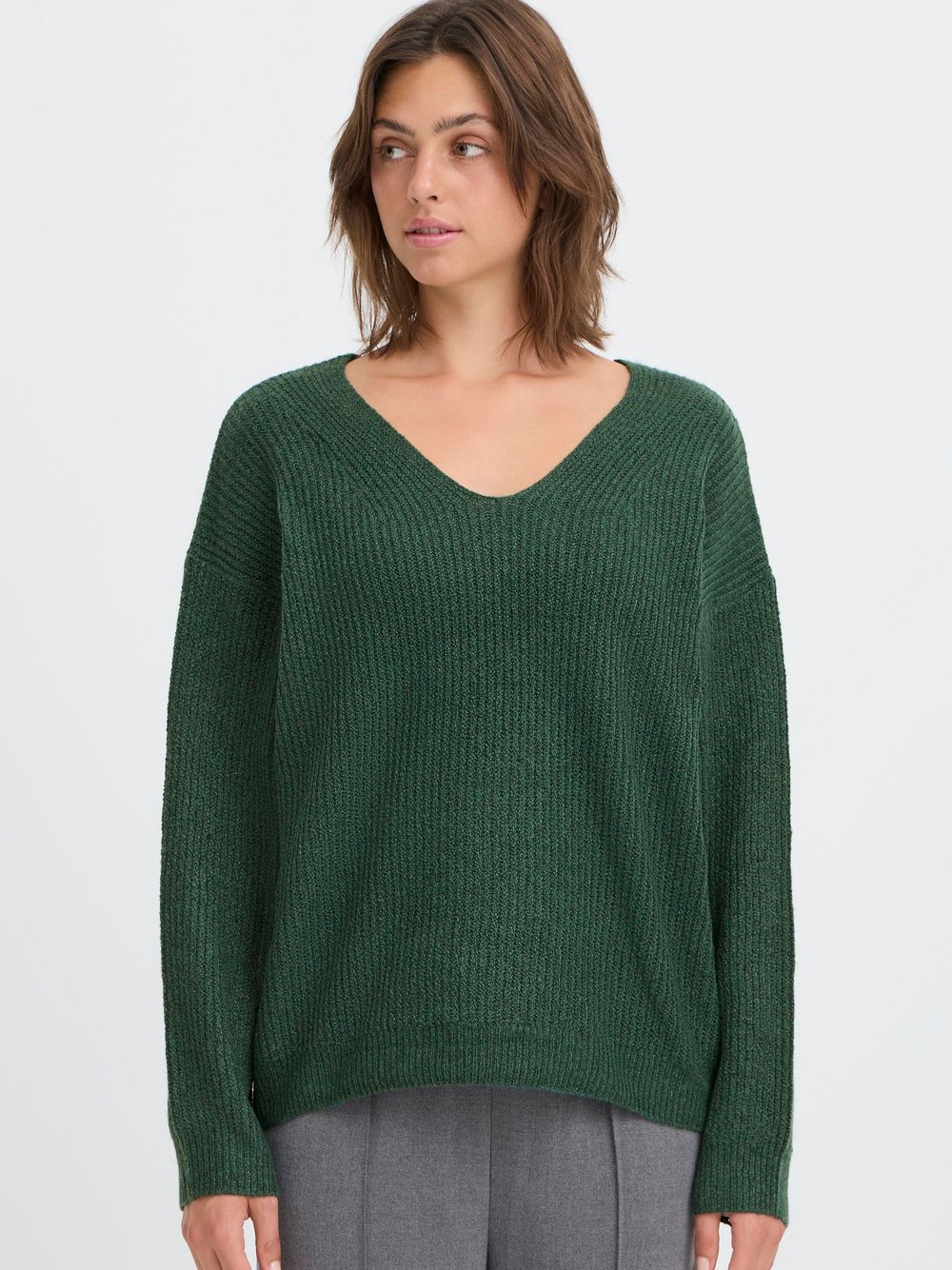 OXMO V-Ausschnitt-Pullover Damen grün, XL