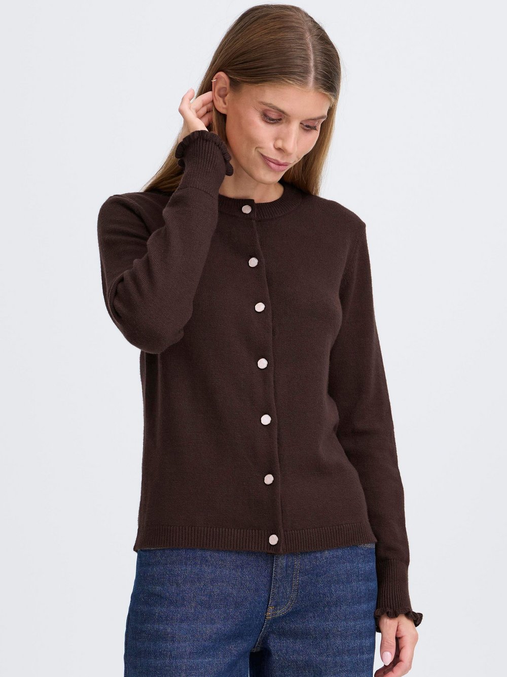 OXMO Strickjacke Damen Viskose braun, XXL