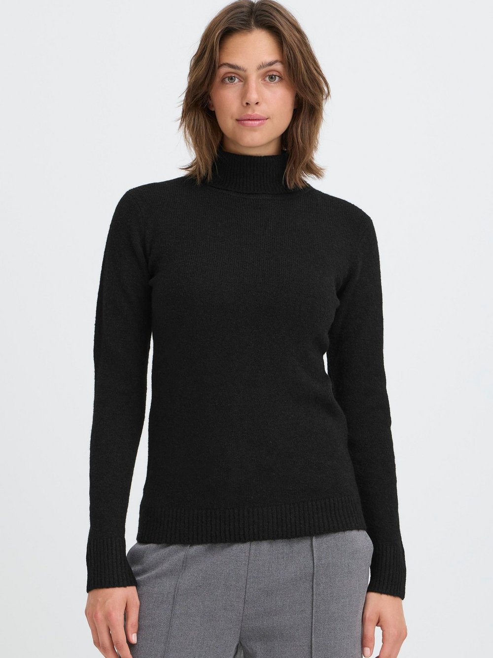 Thumbnail - OXMO Rollkragenpullover Damen schwarz meliert, XS