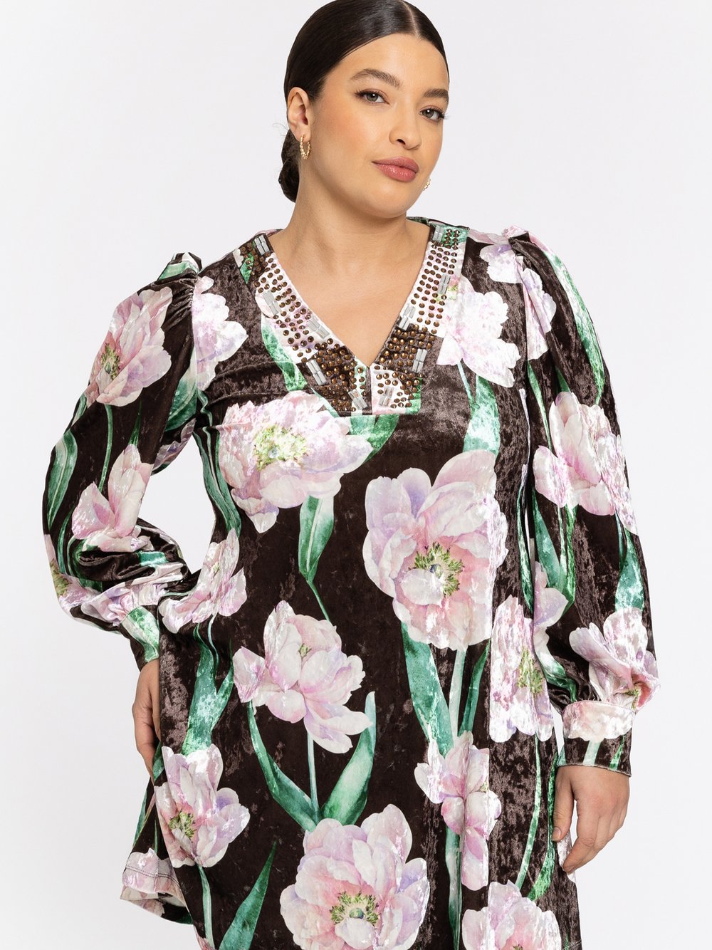 Thumbnail - YOEK Tunika Damen braun bedruckt, 50-52