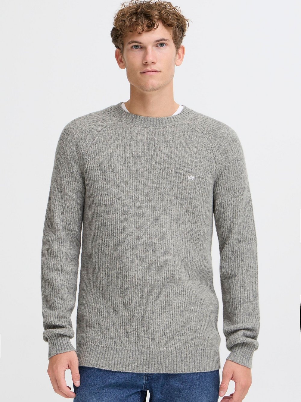 Kronstadt Strickpullover Herren Wolle grau meliert, L