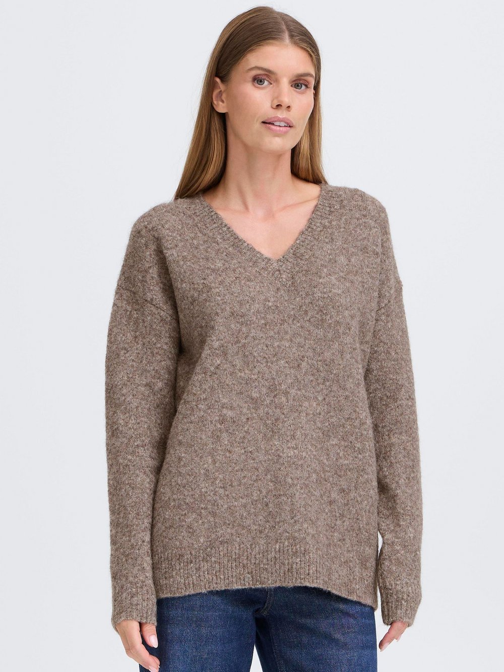 OXMO V-Ausschnitt-Pullover Damen grau, XS