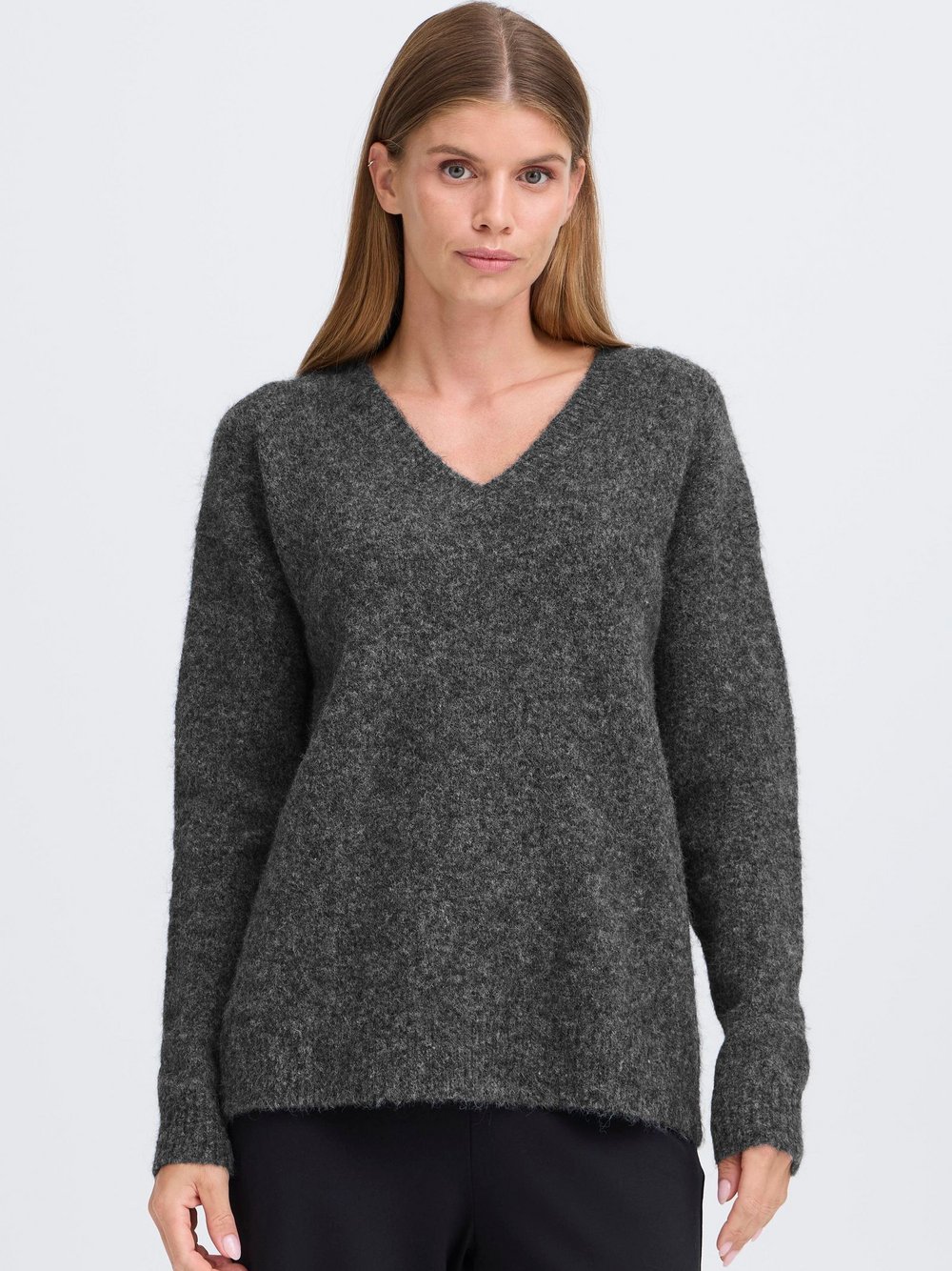 Thumbnail - OXMO V-Ausschnitt-Pullover Damen grau, L