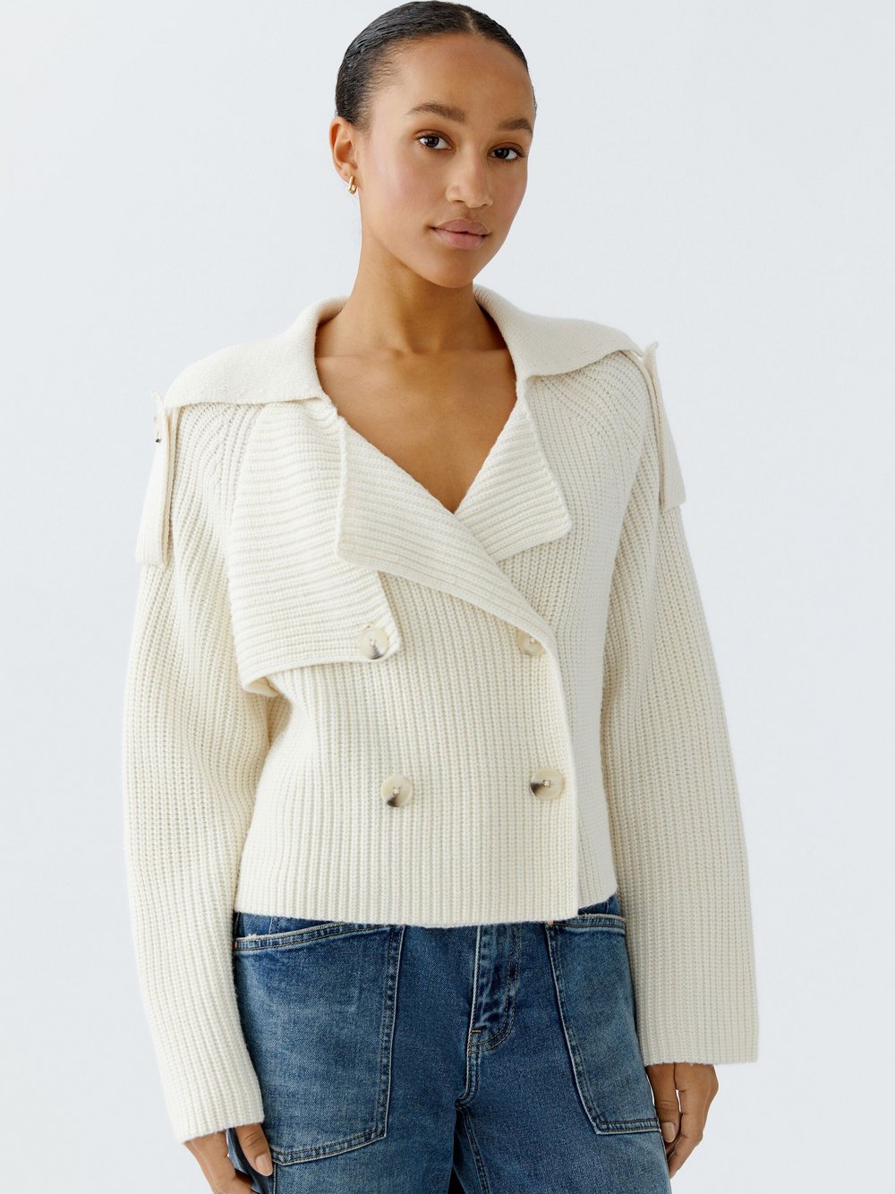 Thumbnail - Oui Strickjacke Damen weiß, 38