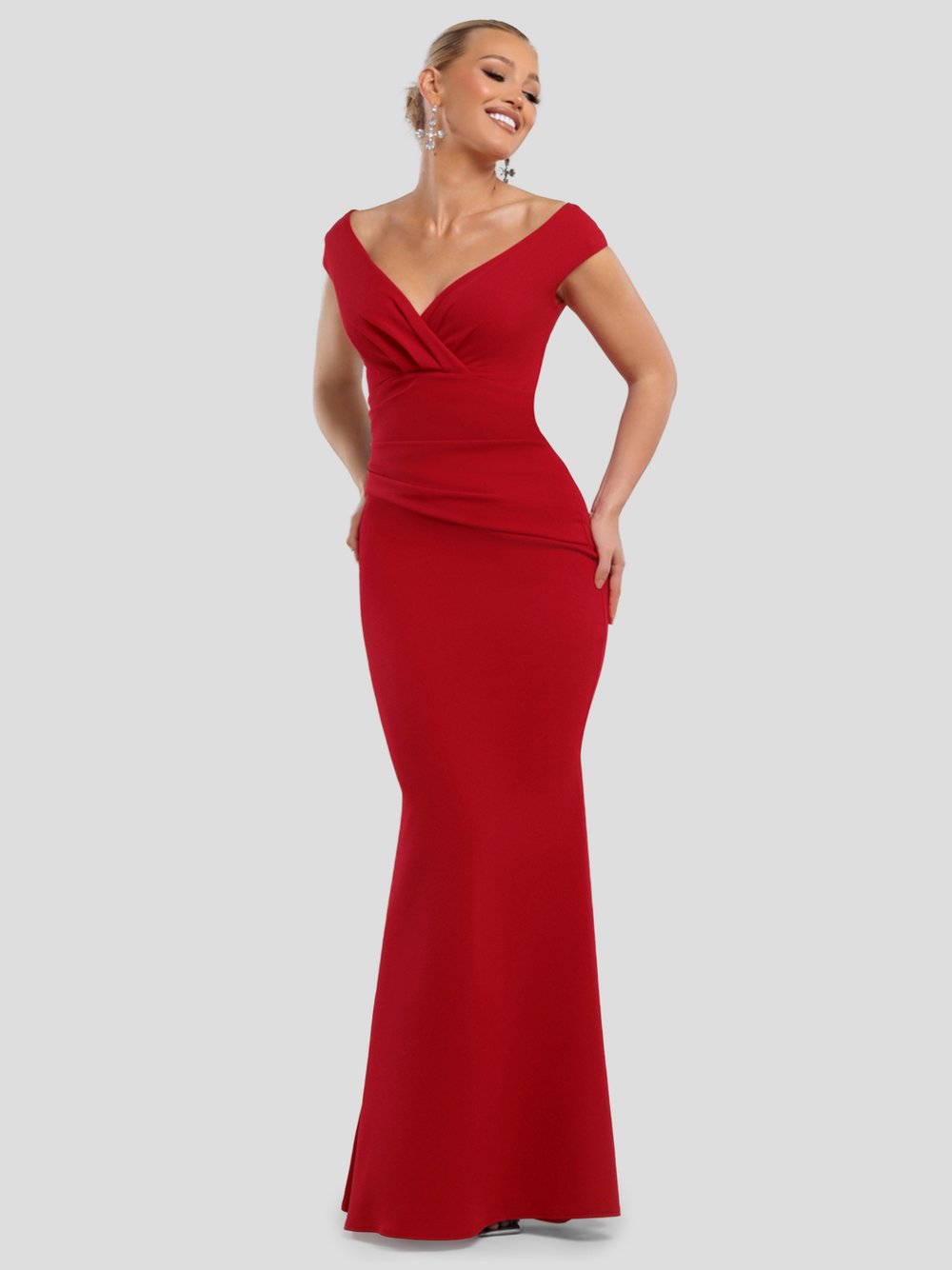Goddiva Damen Rouge Kleid Bardot Maxi - Bild 2