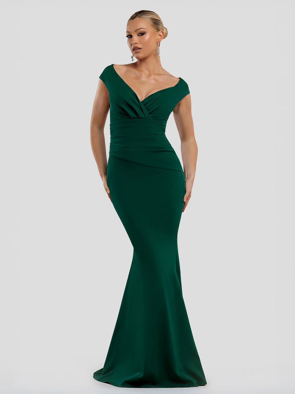 Goddiva Damen Vert Kleid Bardot Maxi - Bild 2