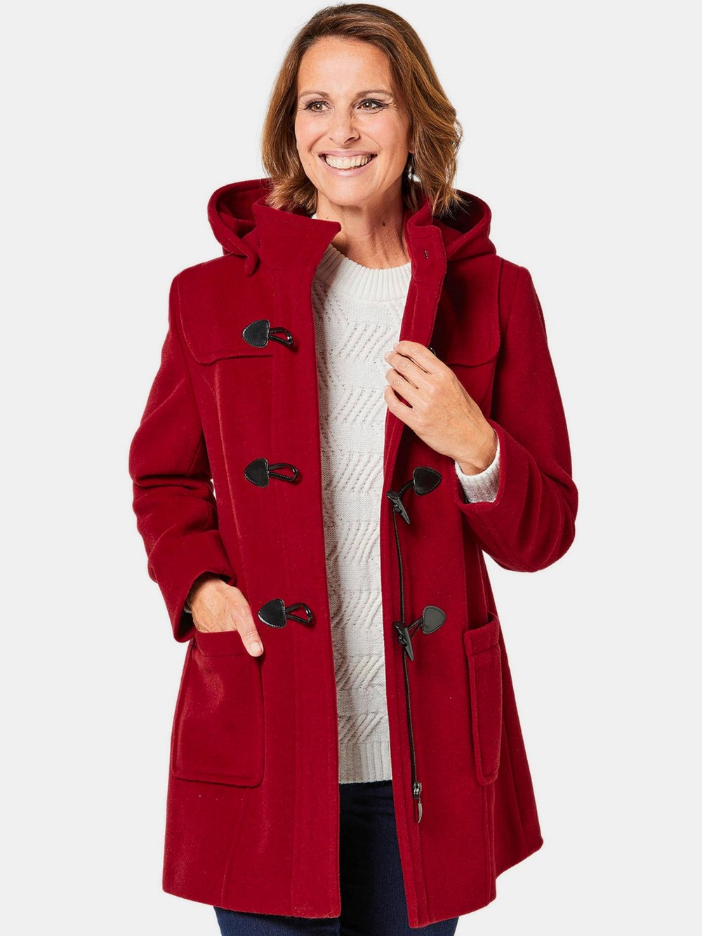 Goldner Woll-Dufflecoat Damen rot, 44