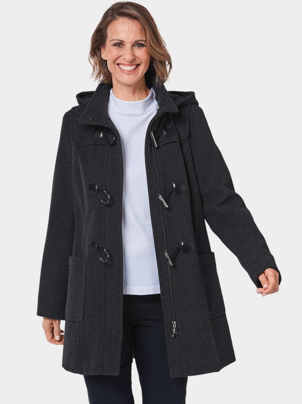 Goldner Woll-Dufflecoat Damen grau, 46