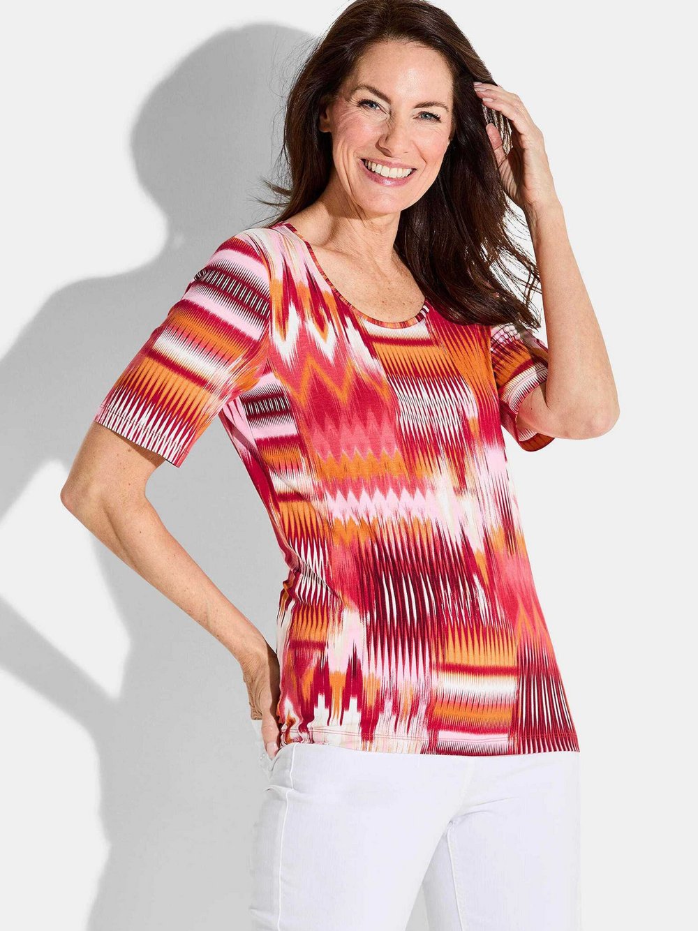 Goldner Shirt Damen Viskose rot gemustert, 52