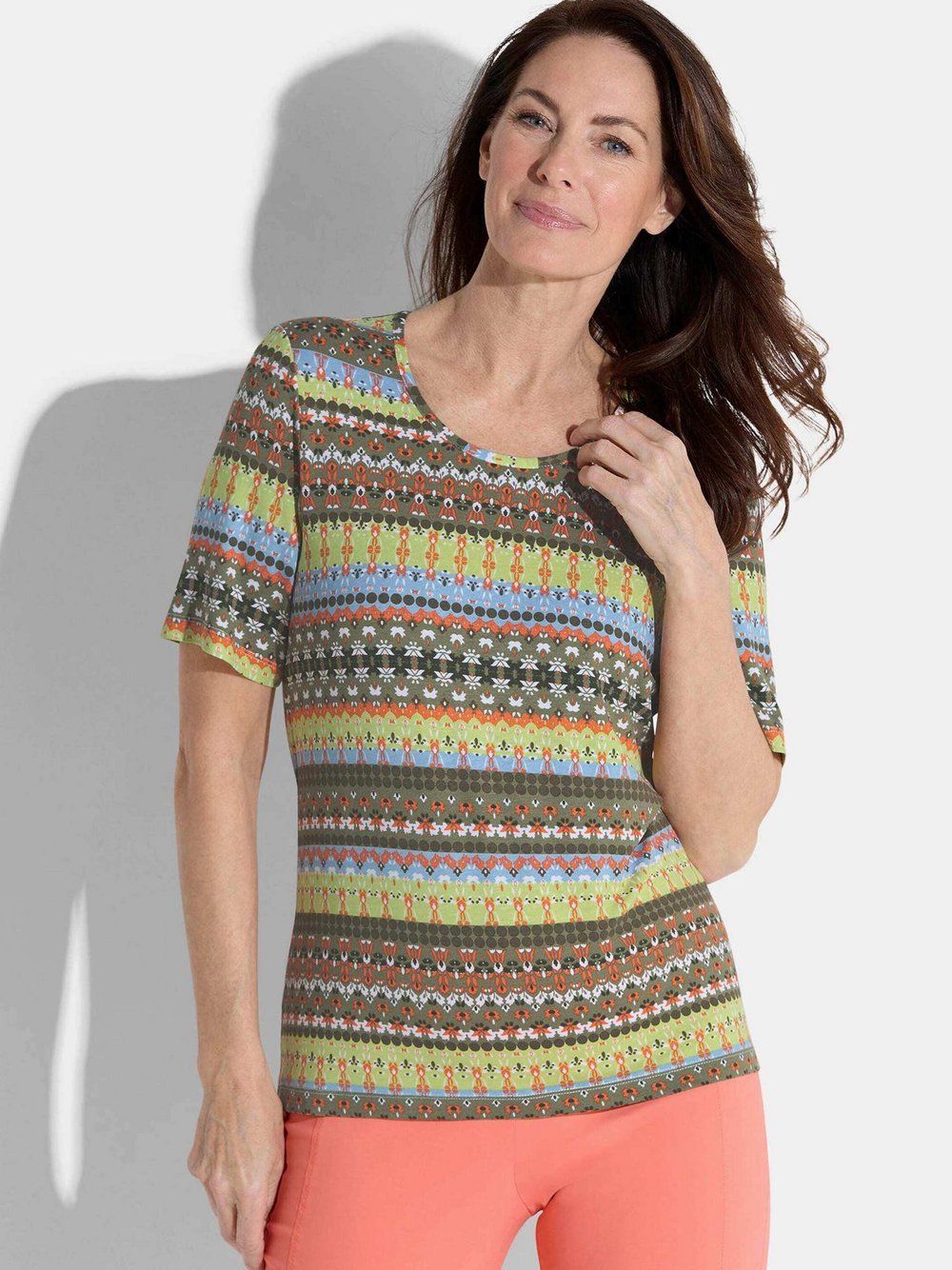 Thumbnail - Goldner Shirt Damen Viskose grün gemustert, 40