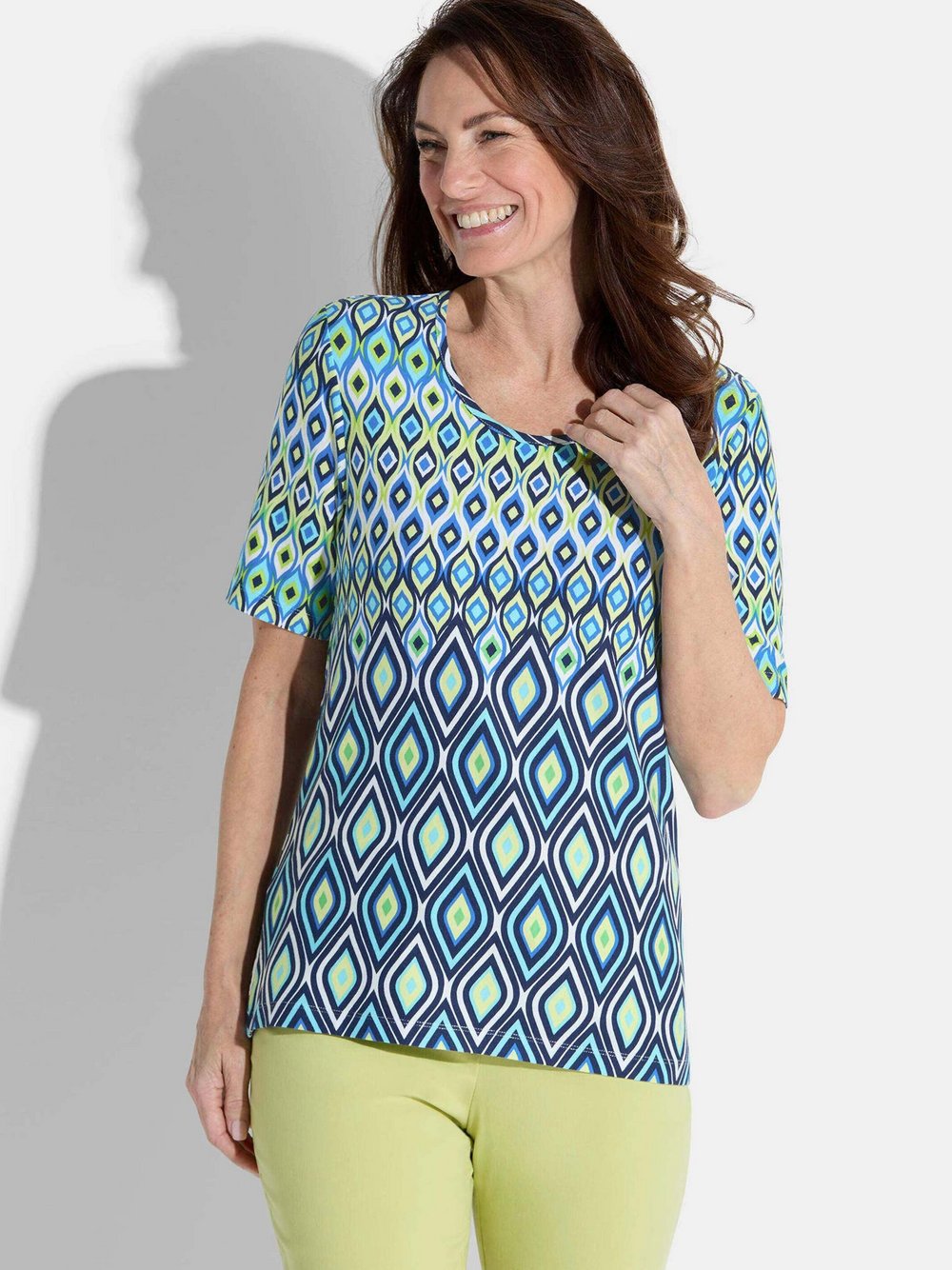 Thumbnail - Goldner Shirt Damen Viskose blau gemustert, 40