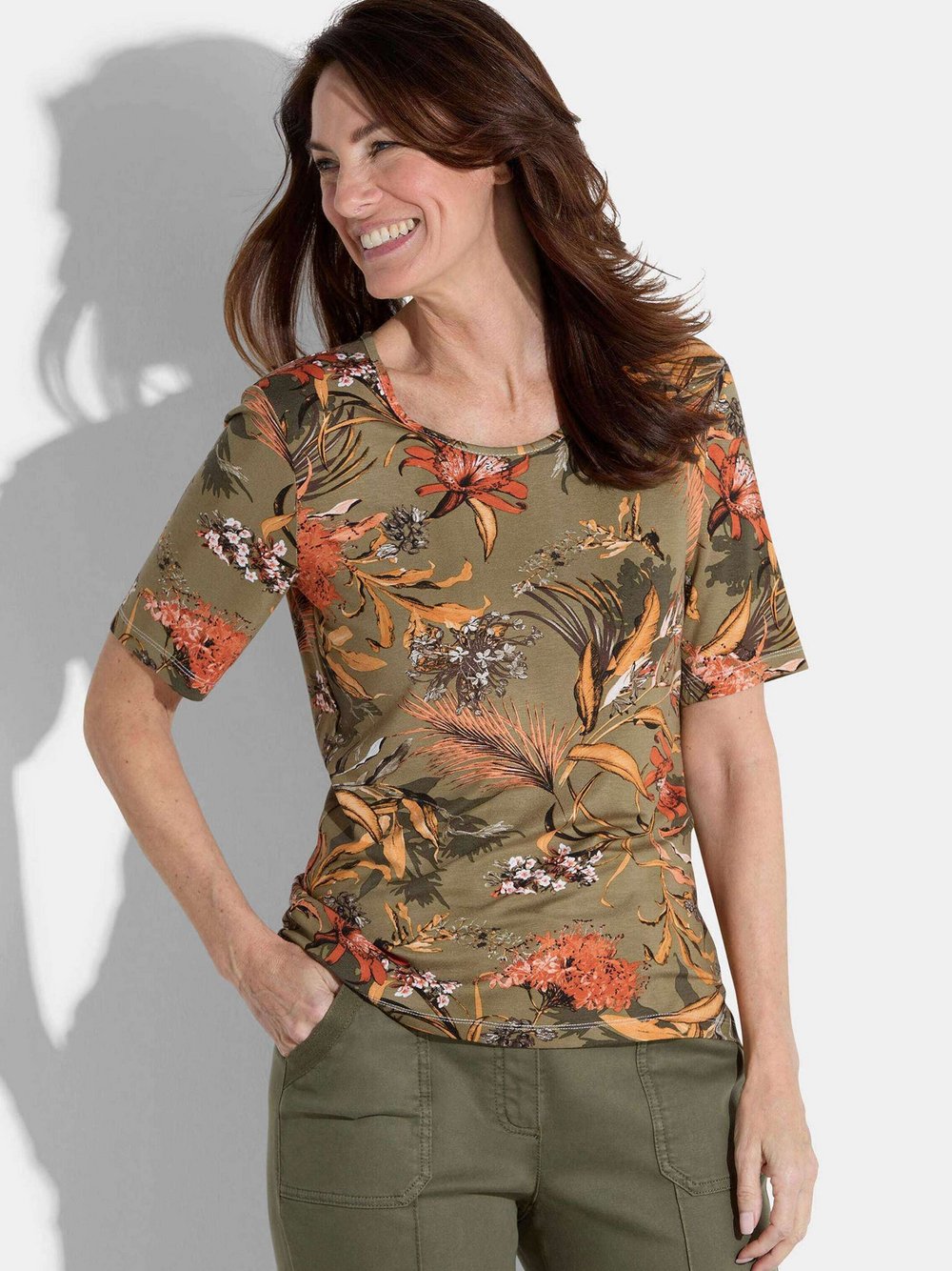 Goldner Shirt Damen Viskose grün gemustert, 46