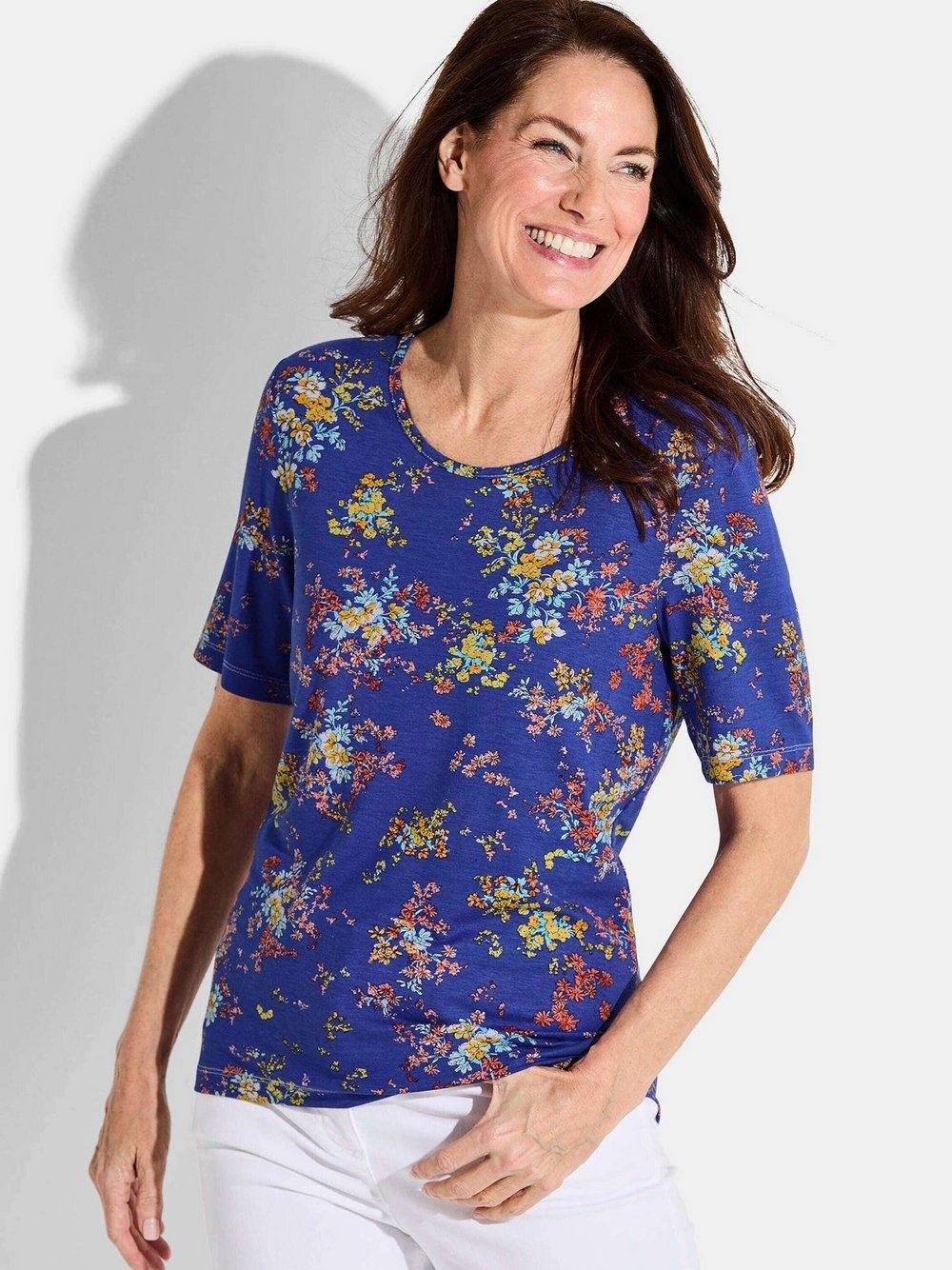 Thumbnail - Goldner Shirt Damen Viskose blau gemustert, 38