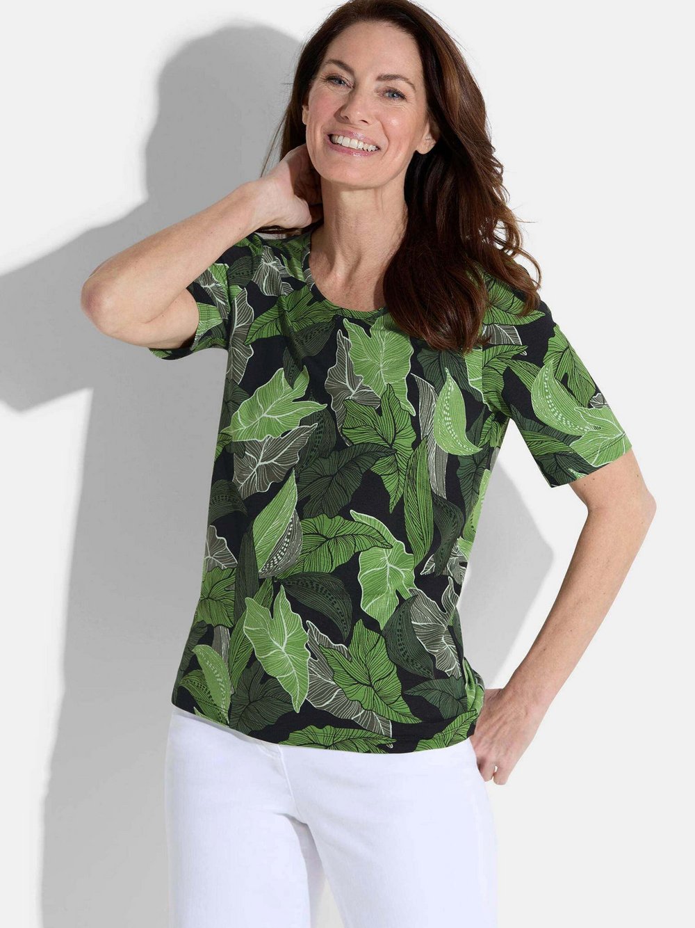 Goldner Shirt Damen Viskose grün gemustert, 38