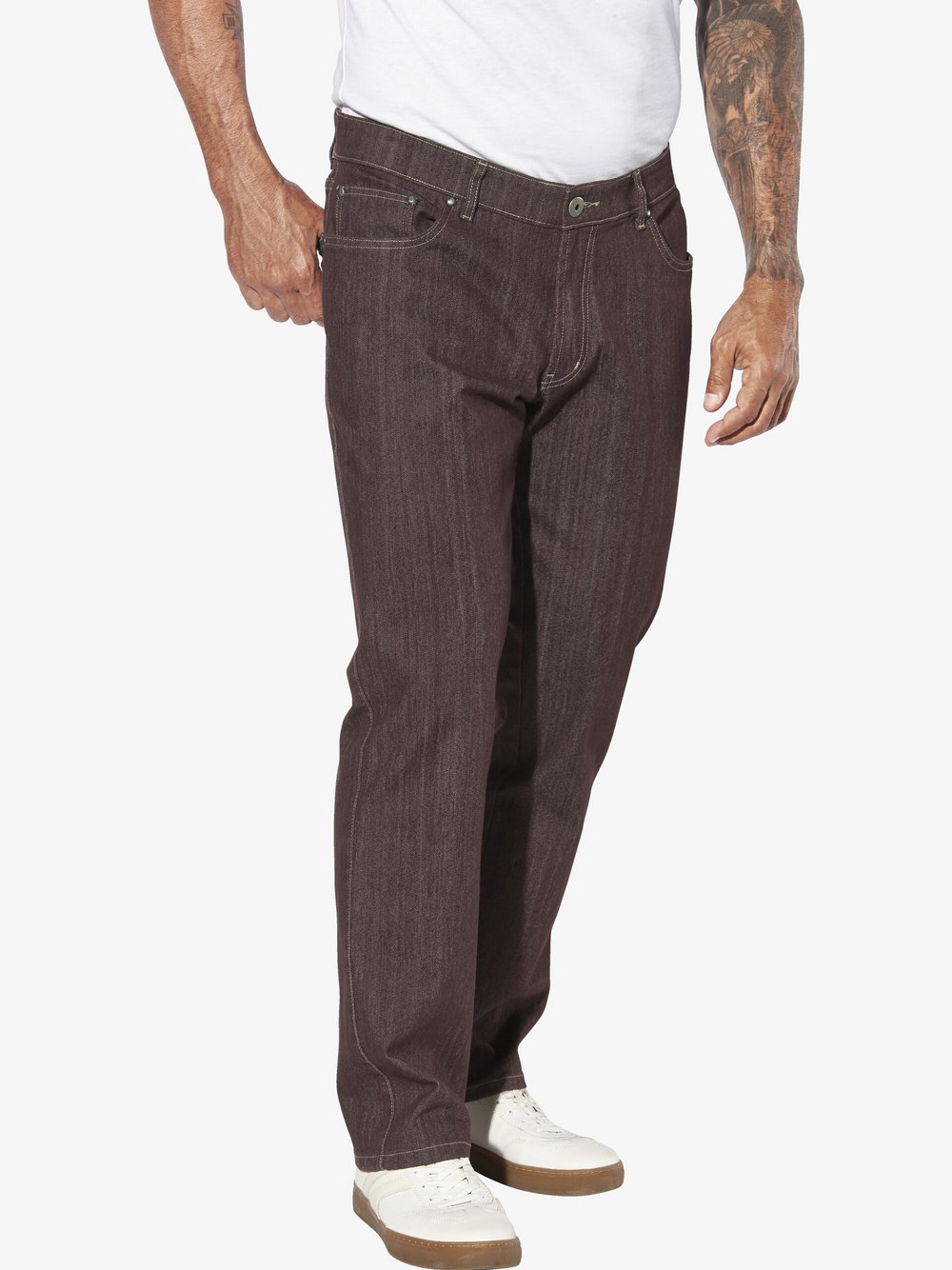 Thumbnail - Jan Vanderstorm Tiefbundjeans Herren Baumwolle braun gestreift, 50-32