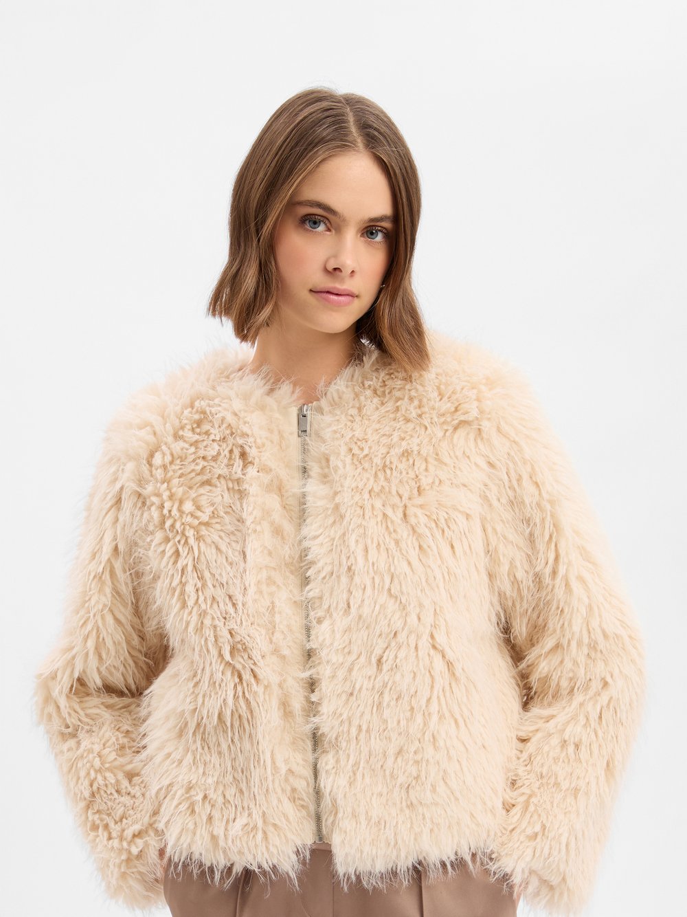 Opus Kunstfell-Jacke Damen beige, 42