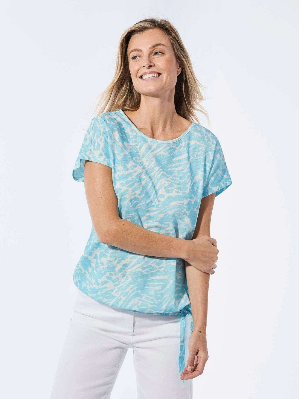 Thumbnail - Goldner Shirt Damen Baumwolle blau gemustert, 44