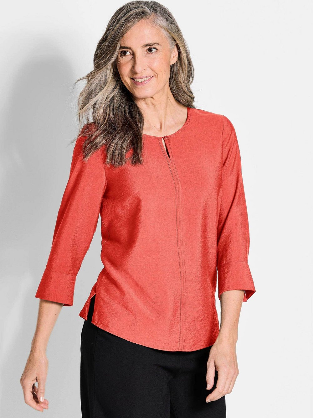 Goldner Kurzgröße: Viskosebluse mit 3/4-Ärmeln, Rundhals Damen Polyamid rot, 25