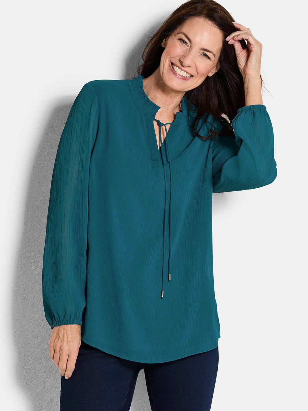 Goldner Chiffonbluse Damen blau, 40