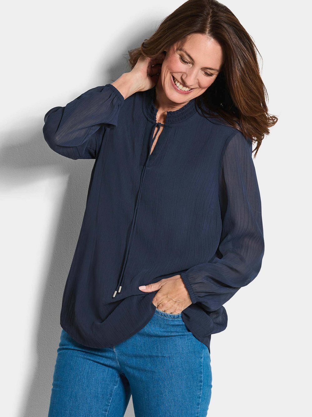 Goldner Chiffonbluse Damen blau, 44