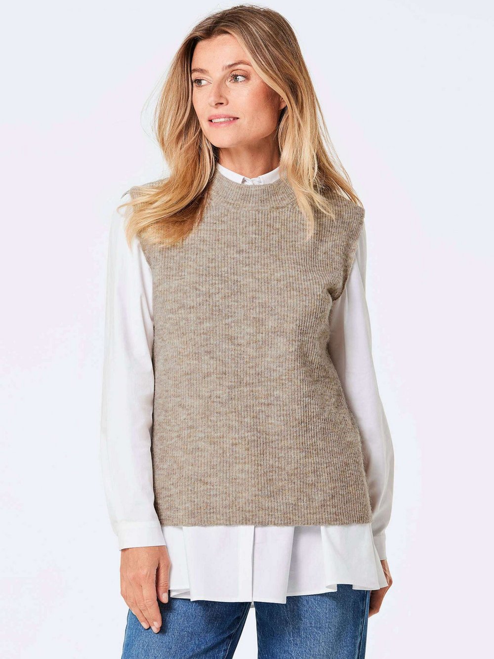 Goldner Pullunder Damen Schurwolle braun meliert, 46