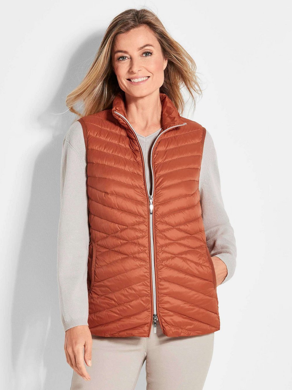 Goldner Steppweste Damen Polyamid orange, 54